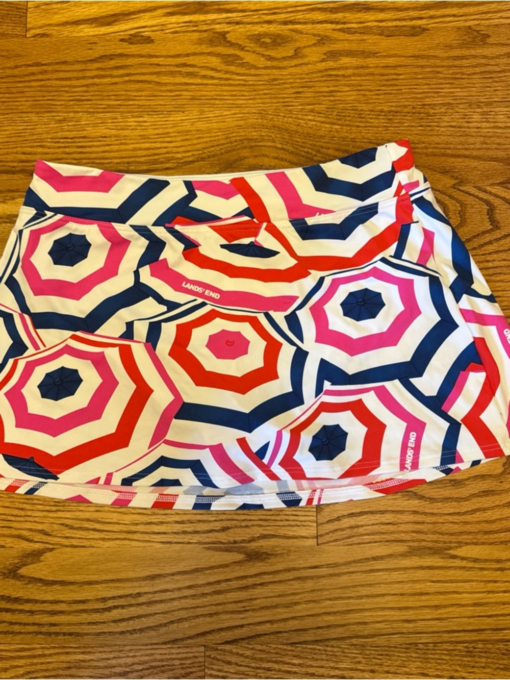 Lands' End Pink Red Navy White Umbrella Print Swim Skirt
